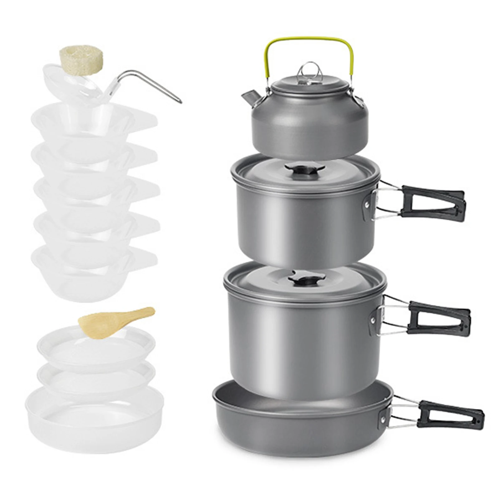 Juego de utensilios de cocina para acampar al aire libre, tetera combinada para 4 o 5 personas, antiadherente de aluminio, fácil de limpiar, portátil para acampar y hacer senderismo - imagen 2