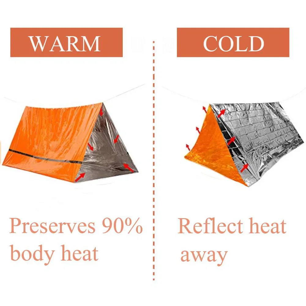 Kit de tienda de supervivencia Bivy, refugio de emergencia para 1-2 personas, tienda de campaña de tubo Mylar, saco de dormir impermeable para exteriores, manta térmica SOS reutilizable - imagen 3