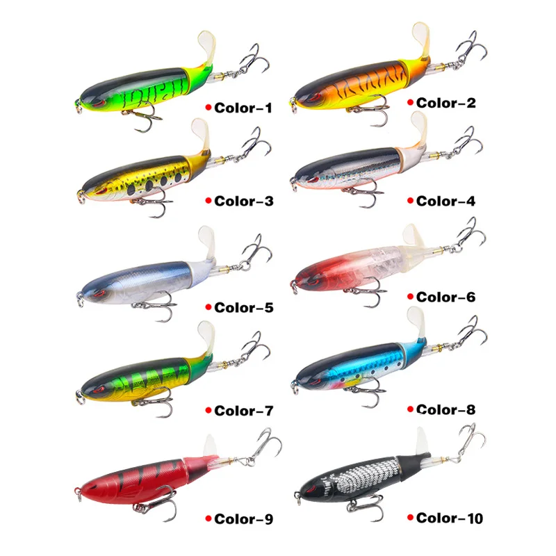 Whopper Plopper señuelo de pesca Topwater, cebo duro Artificial flotante, cola giratoria suave, Swimbait, accesorios de pesca, 10cm/14cm leurre peche en mer flottant surface dur carnassier leure de pêche brochet - imagen 3