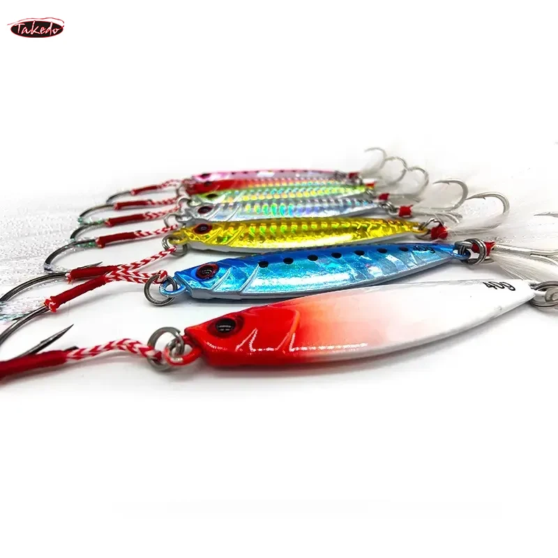 TAKEDO HG01 7g 10g 15g 20g señuelo de Jigging pesca en agua salada plantilla lenta de Metal plantilla de calamar dos ganchos - imagen 5