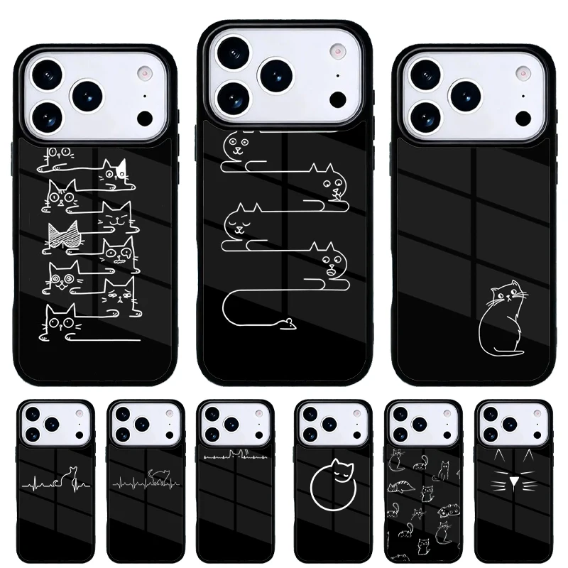 iPhone 15 14 13 Pro Max Funda Gato Minimalista - Carcasa Trasera