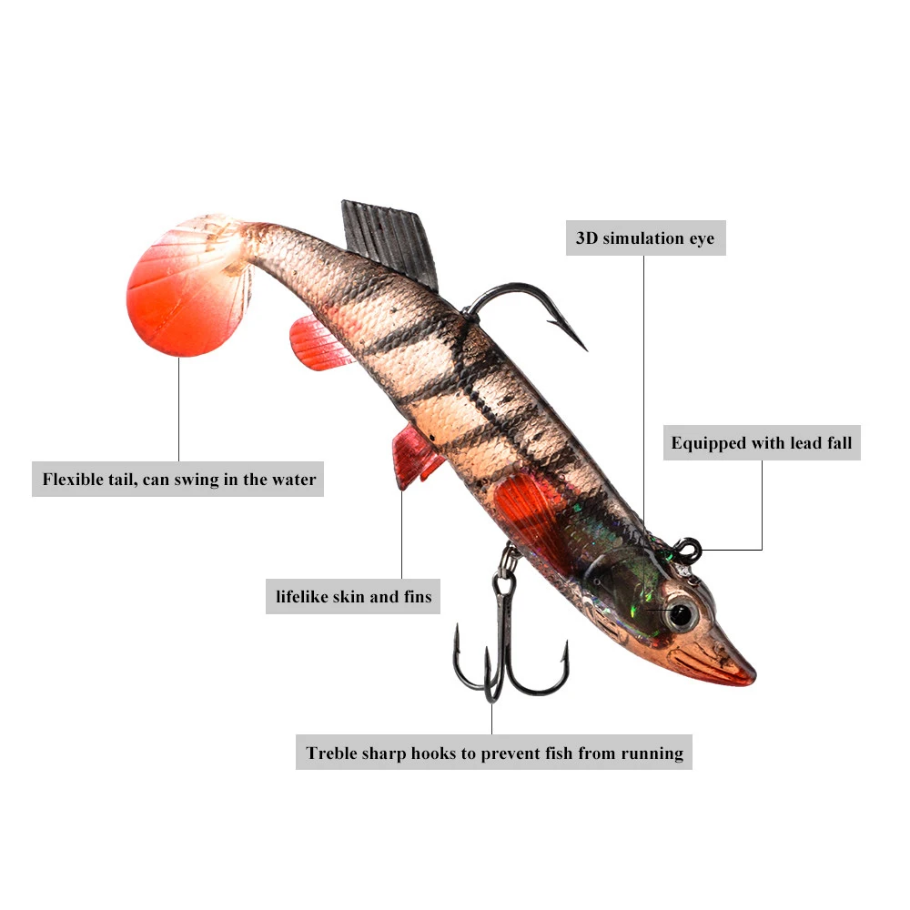 FTK-señuelo de pesca suave con ojos 3D, cebos de pesca con cola en T, anzuelo triple, cebo Artificial, plantilla para pesca, 8g/18g/28g/40g - imagen 2