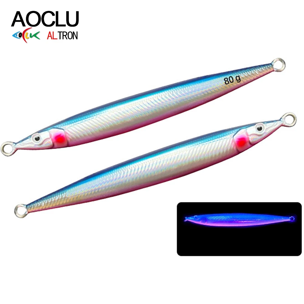 AOCLU 60g 80g 100g 120g señuelo de Jigging rápido luminoso UV brillo cebos de pesca plantilla de Metal barco aparejos de pesca de mar agua salada - imagen 4