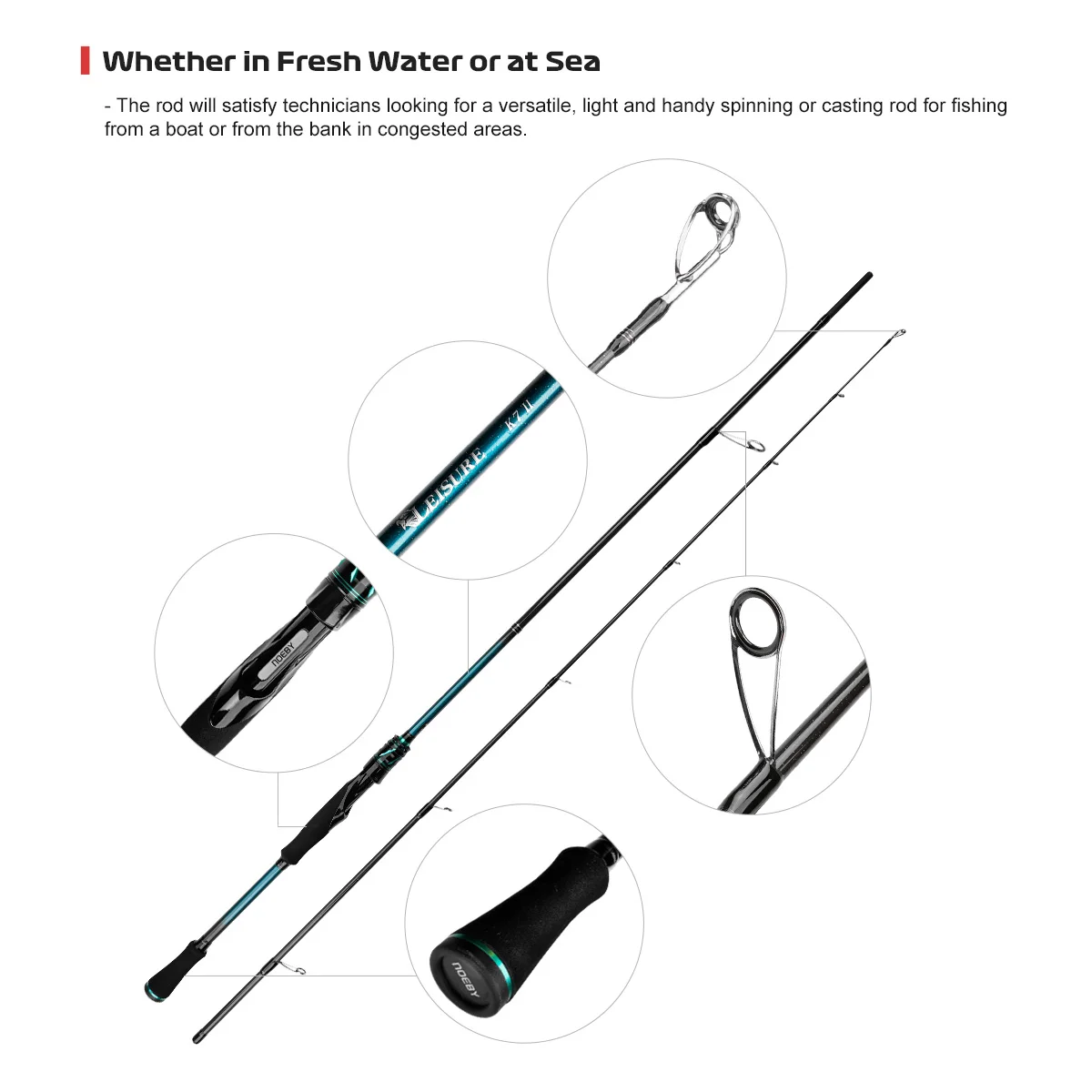 NOEBY-caña de pescar giratoria de fundición, señuelo potente m MH, 7-40g, 2 secciones, para agua dulce y salada, 2,13 M - imagen 2