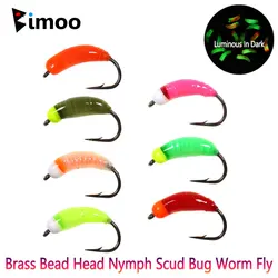 Bimoo # 8 6/7 Uds cabeza luminosa de cuentas de latón ninfa Scud insecto gusano mosca Caddis larva insectos cebos de hundimiento rápido trucha Señuelos de pesca en hielo