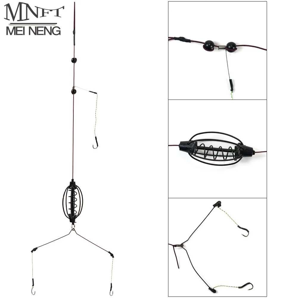 1 Juego de alimentador de pesca de carpa, cebos de pesca, jaulas, juego de aparejo de anzuelo, alimentador de método en línea, accesorios para aparejos de pesca