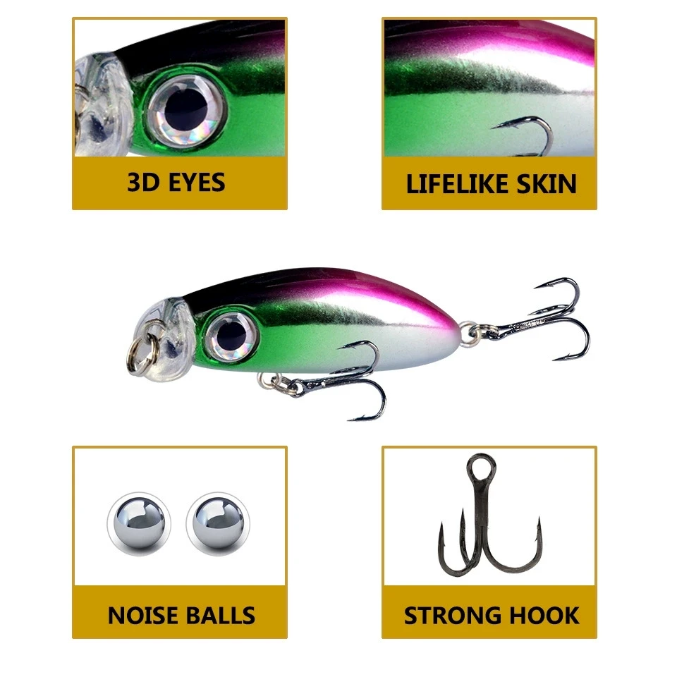Señuelo de pesca Minnow de hundimiento lento, Wobblers, 43mm, 3g, Isca, cebo duro de plástico Artificial, Mini Crankbait, trucha, Lucio, 1 ud. - imagen 5