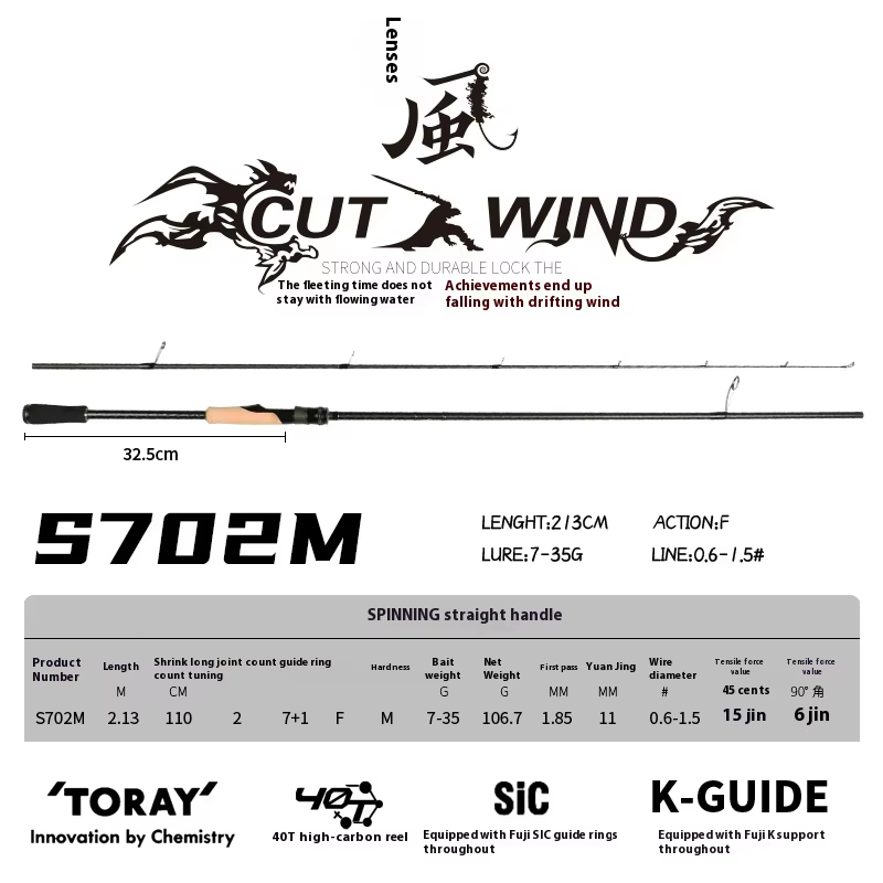 Caña Spinning SUNBEN Wind – Anillos guía SIC ligeros, acción rápida - imagen 5