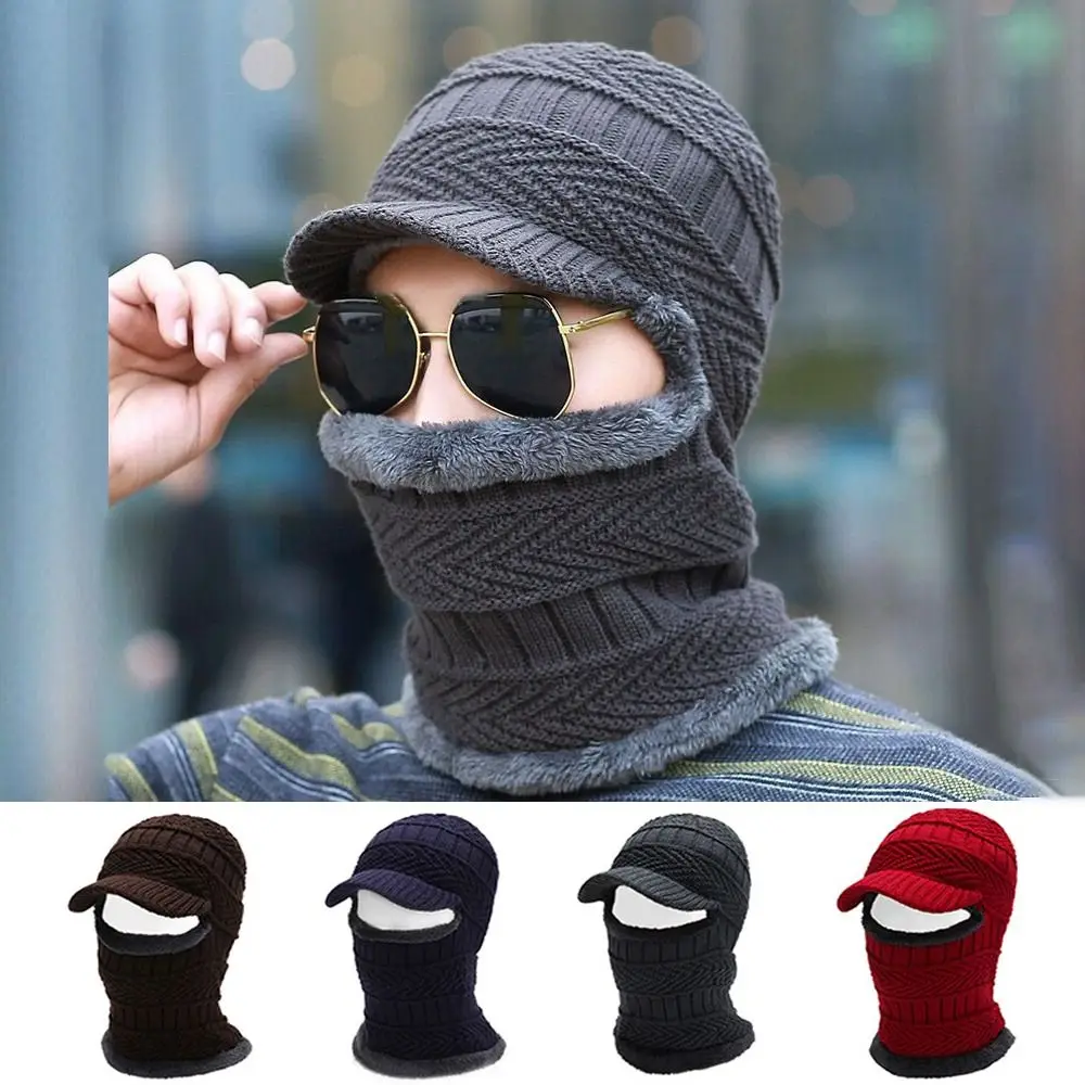 Gorros de lana de hilo, gorros a prueba de viento, bufanda de anillo cálida, bufanda tejida, gorro de felpa grueso con ala, gorros de invierno para ciclismo - imagen 4