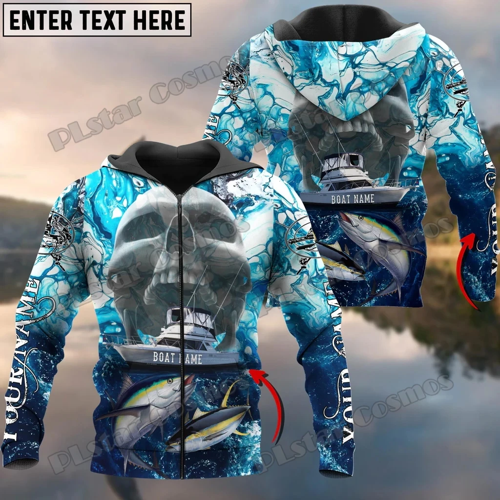 Nombre personalizado Mahi Mahi cráneo barco pesca 3D impreso moda hombres Zip Sudadera con capucha otoño Unisex Casual con capucha cremallera QDY61 - imagen 2