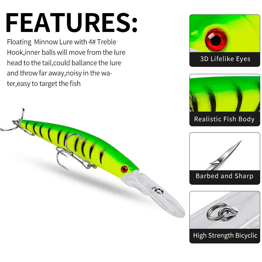 Señuelo de pececillo flotante Trolling, 145mm, 15,5g, labio largo, trucha de agua de mar, cebo Artificial, buceo, Swimbait, Pesca, suministros de regalo - imagen 4