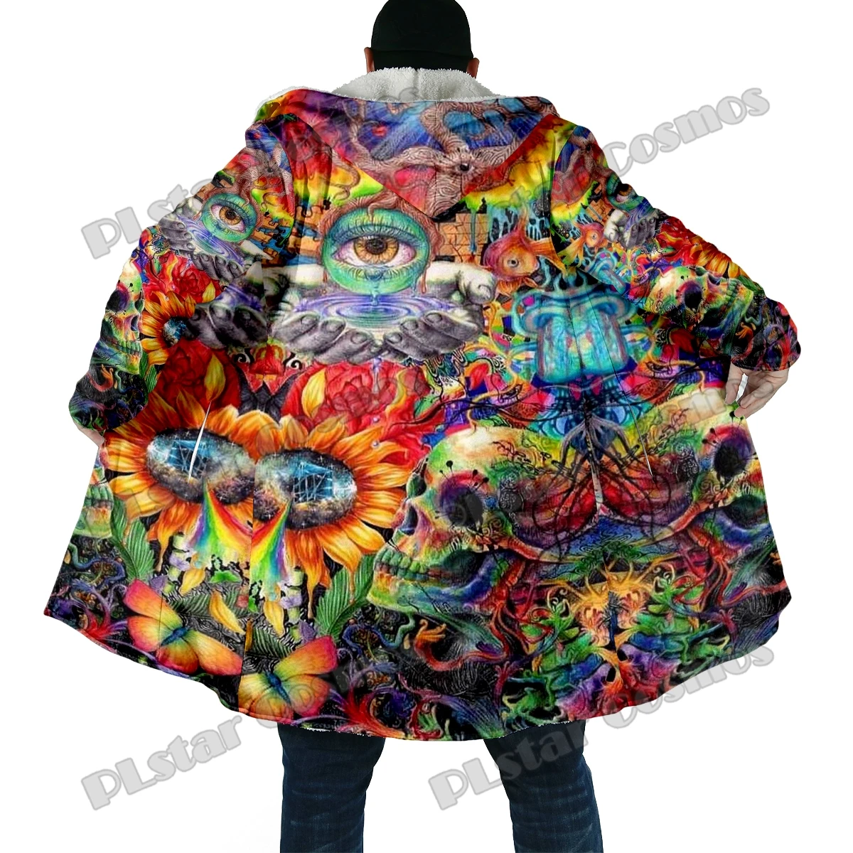 Capa de invierno a la moda para hombre, máscara samurái Oni, tatuaje, estampado 3D, capa gruesa de lana con capucha, capa cálida informal Unisex DP59 - imagen 5