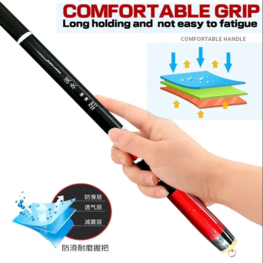 Caña de pescar telescópica de 3,6-7,2 M, caña de mano de carbono súper dura, pesca profesional de corriente de carpa de agua dulce, caña de pescar ultraligera - imagen 5