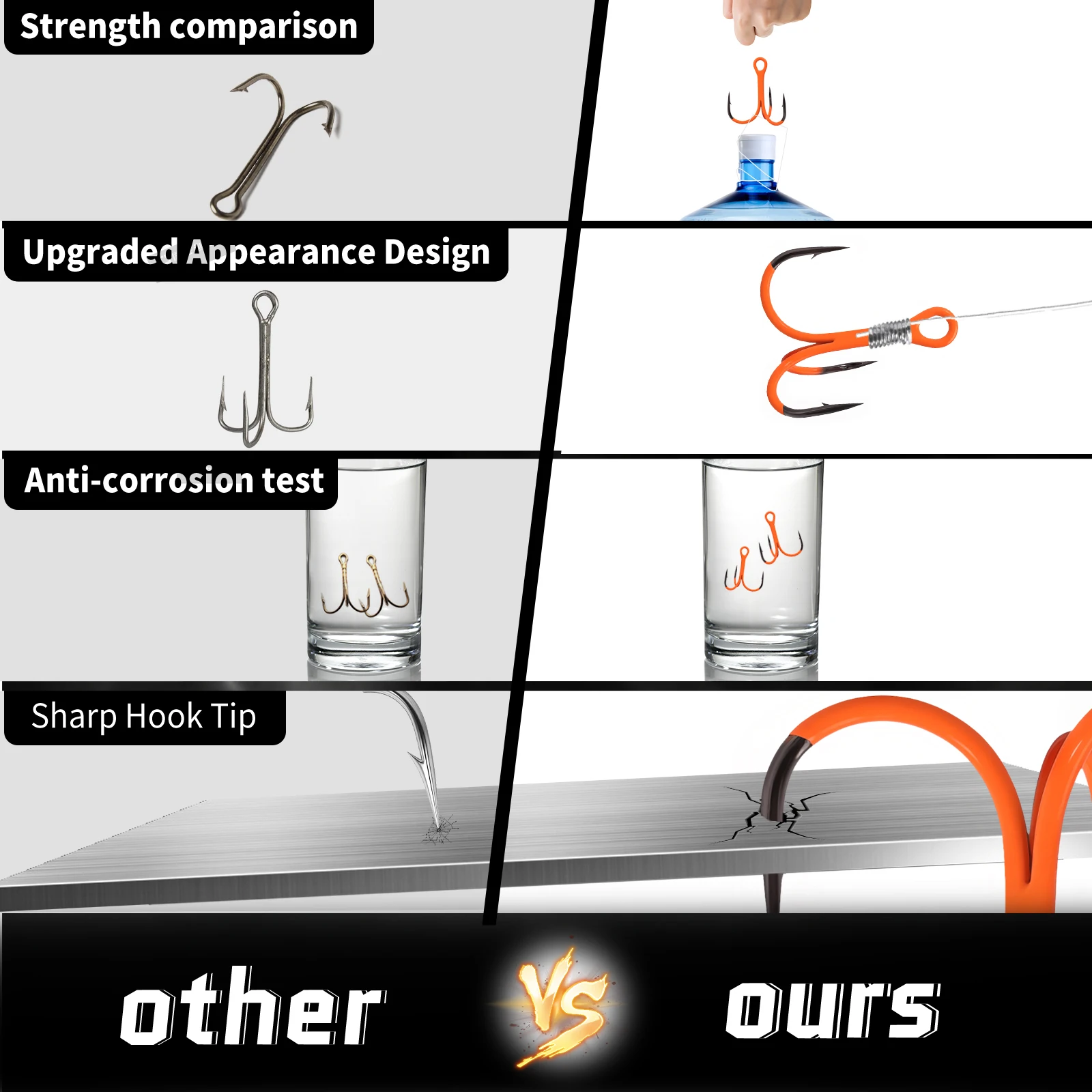 Anzuelos triples de pesca 9KM, 10 unidades, color naranja UV, anzuelos triples 2X fuertes de repuesto para señuelos duros, pesca en agua salada y dulce - imagen 5