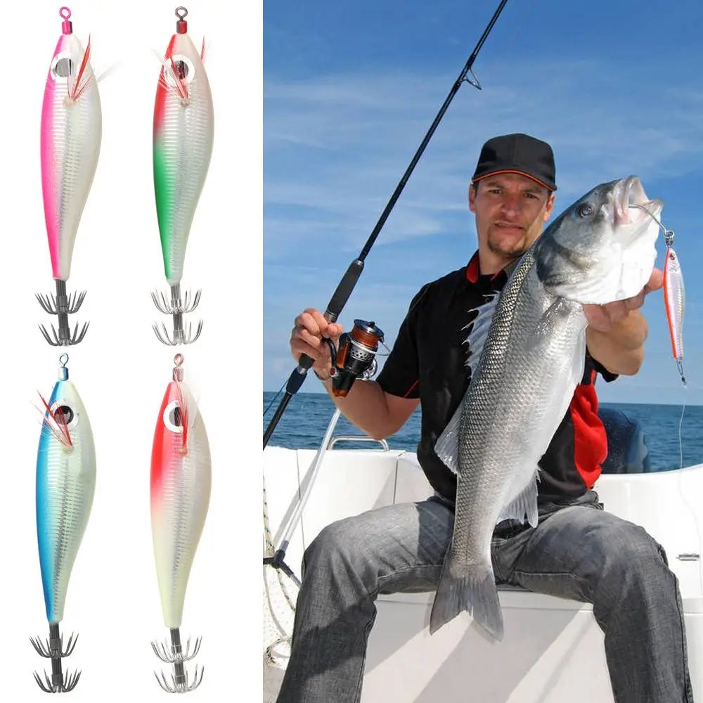 Señuelos flotantes de madera para camarones, plantillas artificiales, cebo de pulpo, anzuelo de calamar, aparejos de pesca luminosos, pesca en el mar, 10g - imagen 2