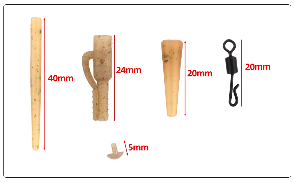 Detalle de los componentes del kit Hirisi: clips, giratorios y mangas