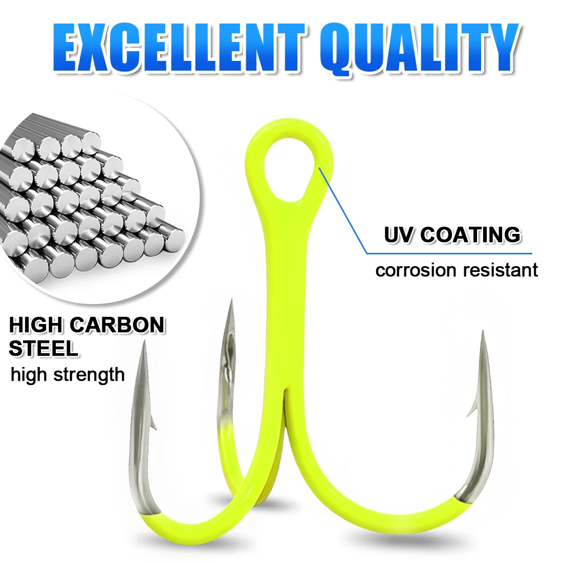 FishTrip-anzuelo triple de pesca fluorescente/verde luminoso, anzuelo triple en línea, señuelo de pesca de agua dulce y salada, anzuelo Triple - imagen 2