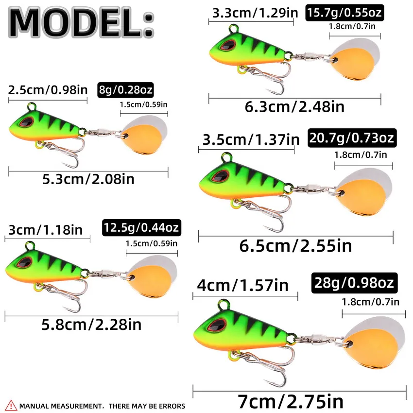 Juego de Señuelos de Pesca VIB de Metal con doble lentejuelas, 12g, 15g, 20g, 28g, Pin de aparejos de pesca, Crankbait, Spinner de vibración, cebo que se hunde, 10 Uds. - imagen 2