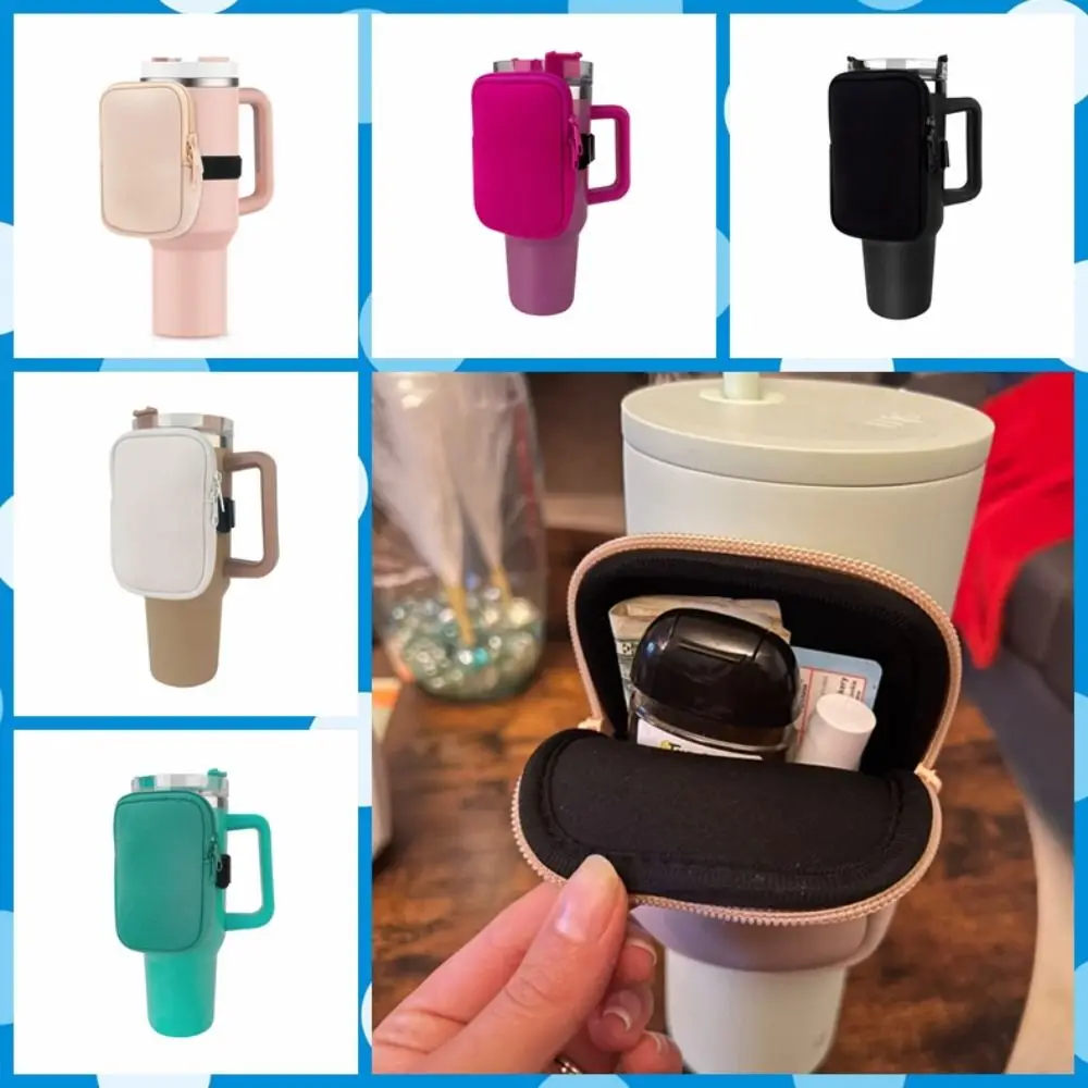 Bolsa de neopreno con correa ajustable para botella de agua, funda de almacenamiento de Color sólido, monedero - imagen 3