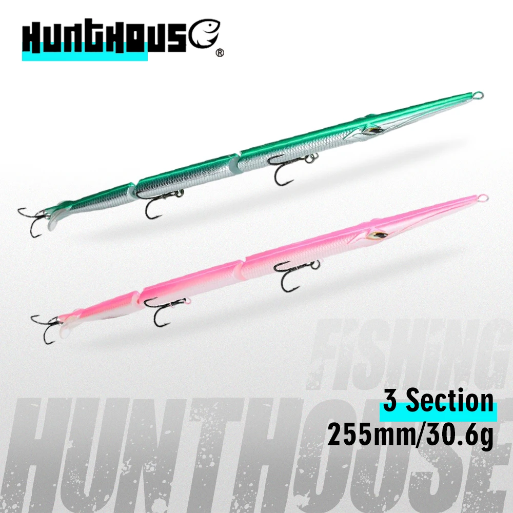 Hunthouse 2 uds 3 secciones cebo de pesca articulado 255mm/30,6g agua salada hundimiento señuelo de aguja dura para aparejos de pesca Bluefish LW546