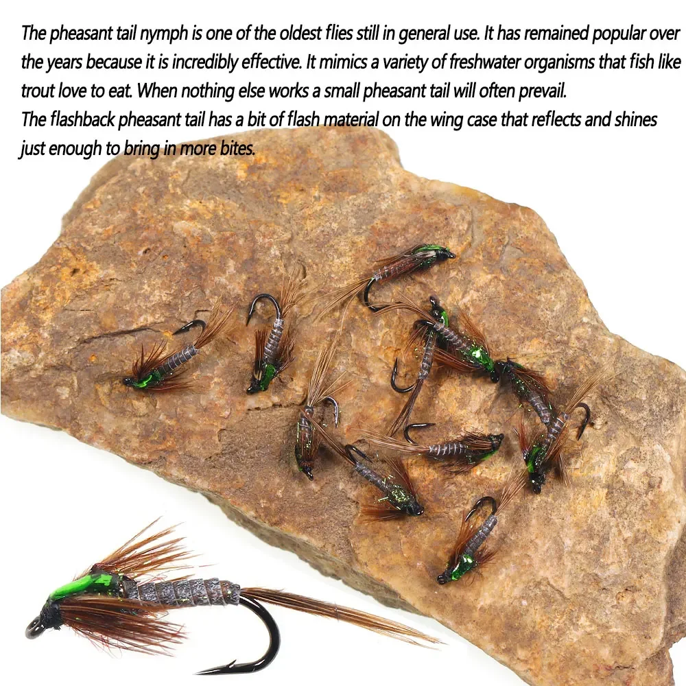 Bimoo 6 piezas # 14 # 16 Flash Back Pheasant Tail Ninfa Fly Brown Hackle Fly seco para trucha perca Grayling Señuelos de pesca cebos - imagen 5