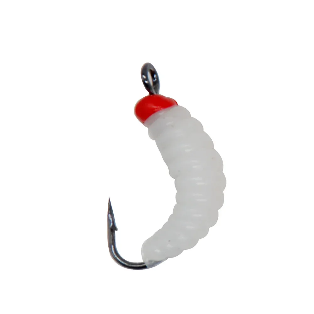 50 Uds. Cebos de gusano suave con gancho, gusanos de pan falsos para Señuelos de Pesca para gusanos de cera Artificial, gusanos de plástico bruto para agua dulce - imagen 2