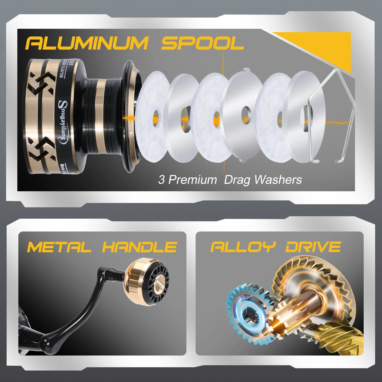 Sougayiolang-Juego de carretes y caña de pescar giratoria, caña de carbono, arrastre máximo de 5kg, 5,2: 1, Kit de carretes de Pesca de carpa, lubina, Pesca de agua dulce - imagen 3