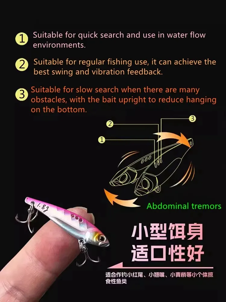 Nieuwe EWE Micro Aas Xiaolongya Metalen VIB Zinken Vissen Lokken 1.8g/2.5g/3.5g Kunstmatige wobbler Nep Aas Vissen Accessoires - imagen 3