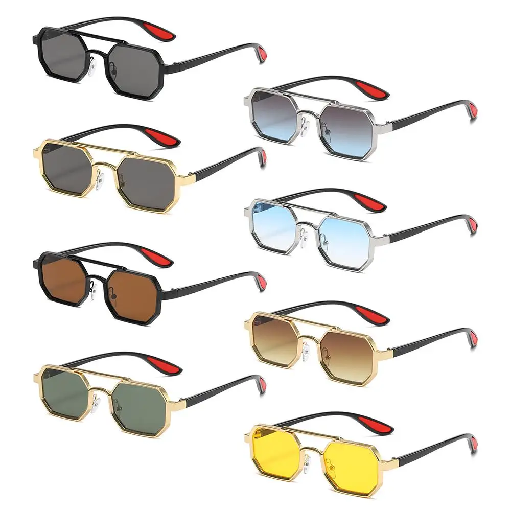 Gafas de sol poligonales de metal de moda Street Wear Punk gafas de sol de doble puente UV400 para hombres