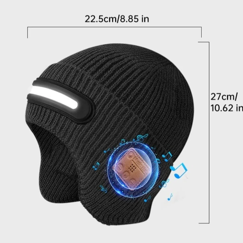 Gorro con luz LED recargable por USB, altavoz incorporado con micrófono, gorro inteligente desmontable con Bluetooth, gorro tejido con iluminación de tres etapas - imagen 5