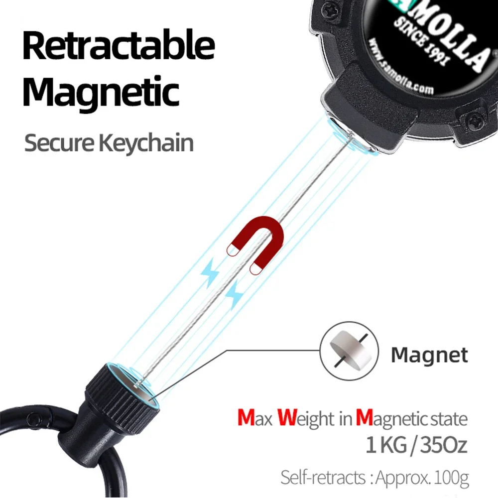 Nuevo soporte de insignia mejorado, cuerpo telescópico de aleación de aluminio con llavero magnético, gancho retráctil, cadena de herramientas, llavero táctico