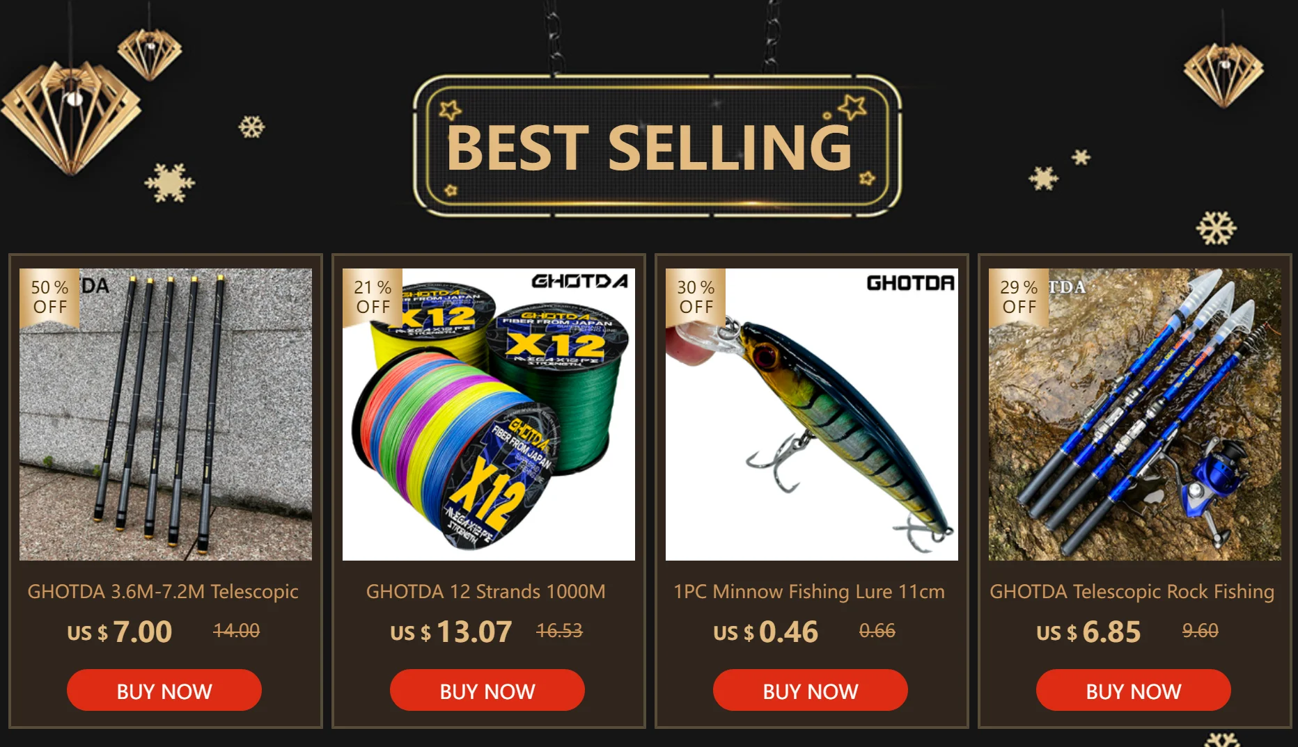 Carrete de pesca GHOTDA con mango de madera - Vista principal