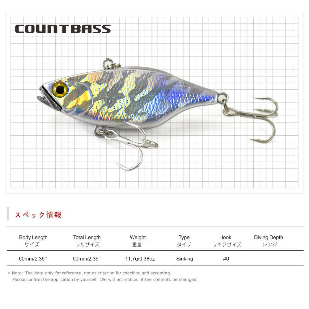 COUNTBASS-señuelo de pesca con vibración, 60mm, 2-3/8 ", 11,7g, 3/8 oz, Wobbler, Lipless, Crankbait, La Peche Au Leurre - imagen 2
