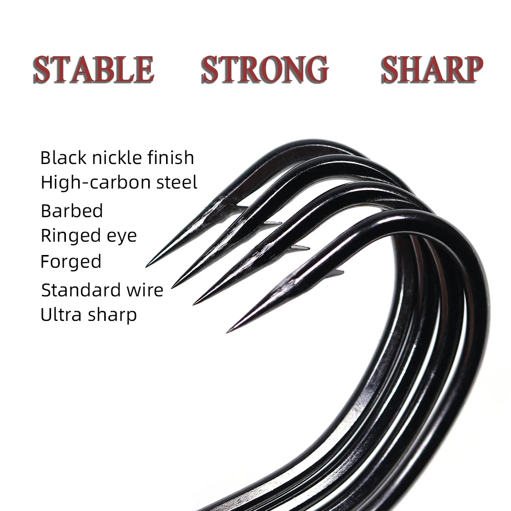 ICERIO-anzuelos de pesca de acero al carbono, accesorios de aparejos de mar, círculo único, plantilla de pesca con mosca, púas, carpa, 50 unidades - imagen 5