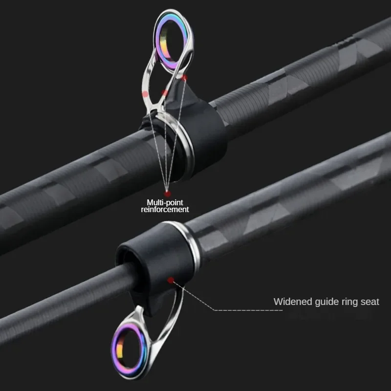 Caña de pescar telescópica superdura de carbono, juego de caña de lanzar a distancia, anillo de guía colorido, asiento de carrete de Metal, 2,1 m-4,5 m - imagen 5
