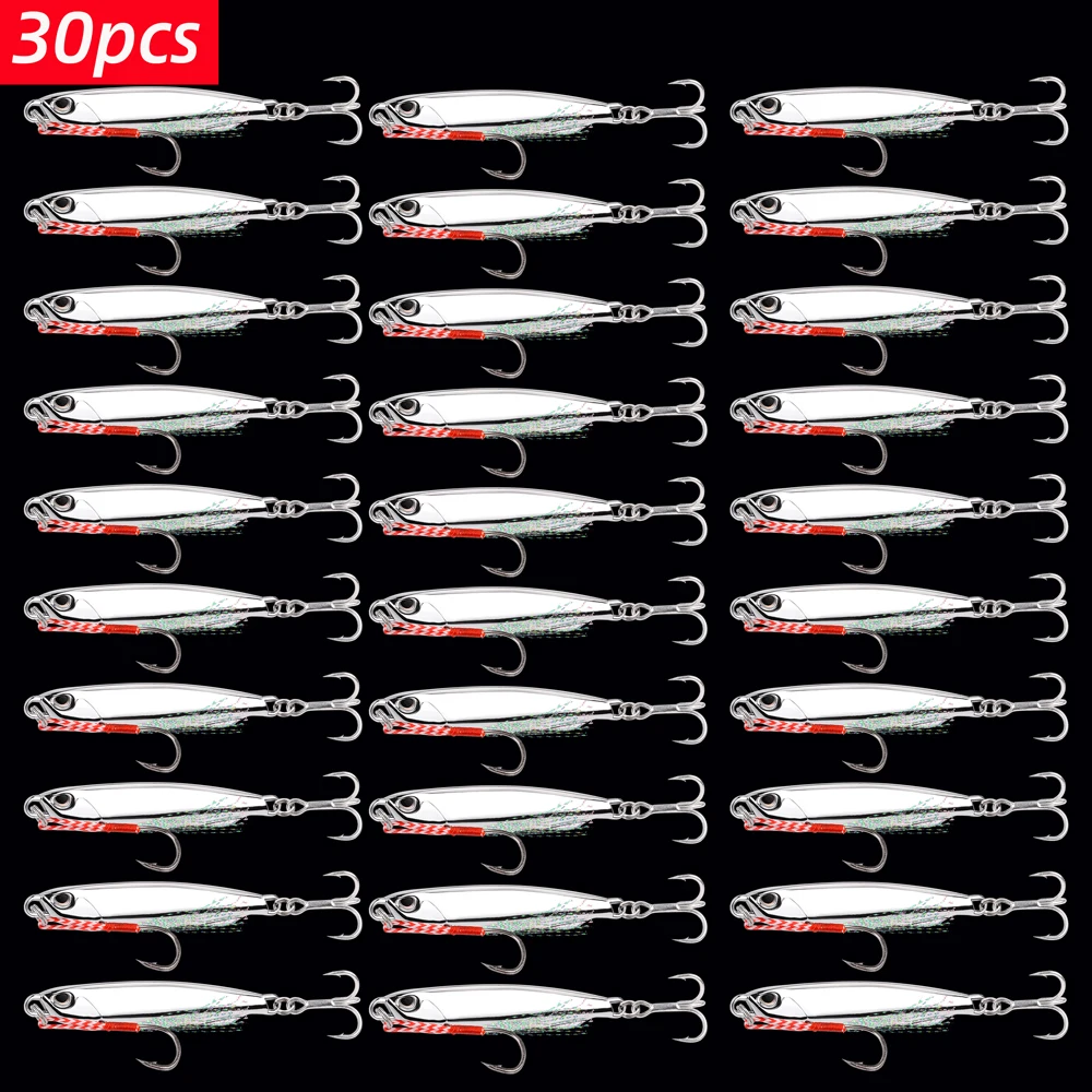 30 Uds. Plantilla de Metal plateada chapada 7g 10g 15g 20g 30g 40g 60g Jigging Crankbait Jig señuelo de Pesca señuelos de agua salada