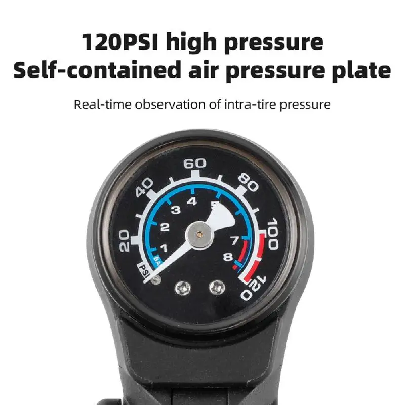 Inflador de alta presión plegable para bicicleta, bomba de suelo Manual de calibre para Presta y Schrader, herramienta para bicicleta de montaña y carretera, 120psi, nuevo - imagen 5