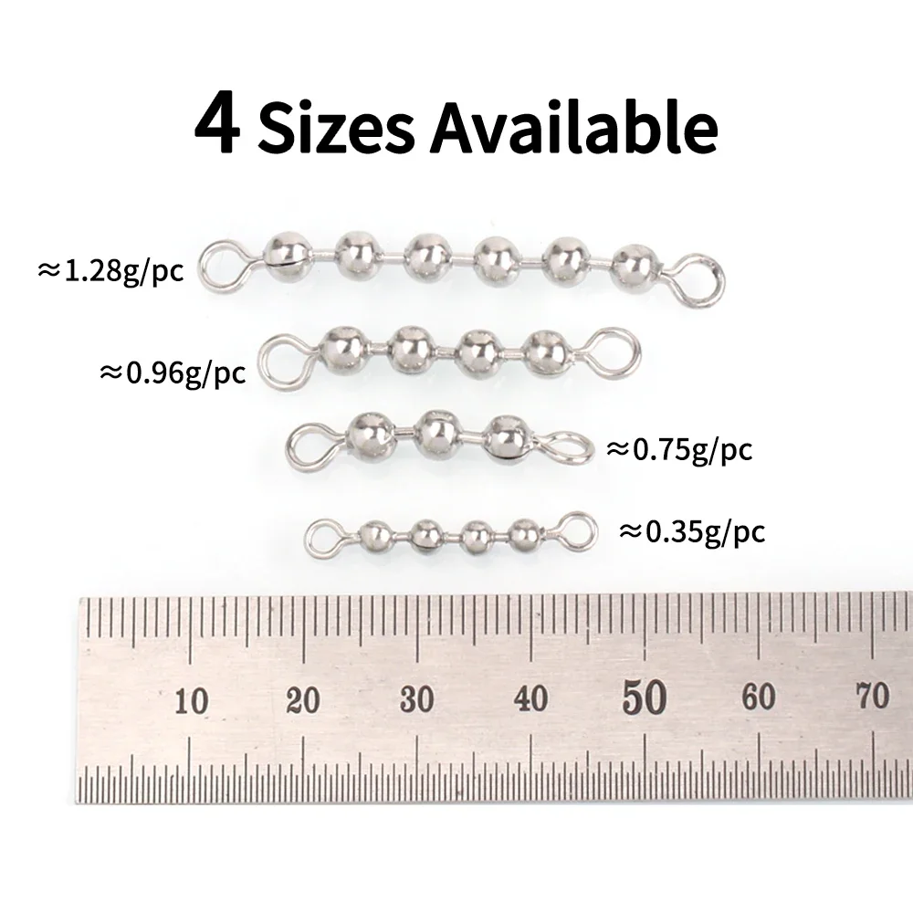 Ellllv-Cadena de bolas de acero inoxidable para pesca, accesorio giratorio de 3/4/6 cuentas, conectores de aparejo DIY, 50 unids/lote por bolsa - imagen 3