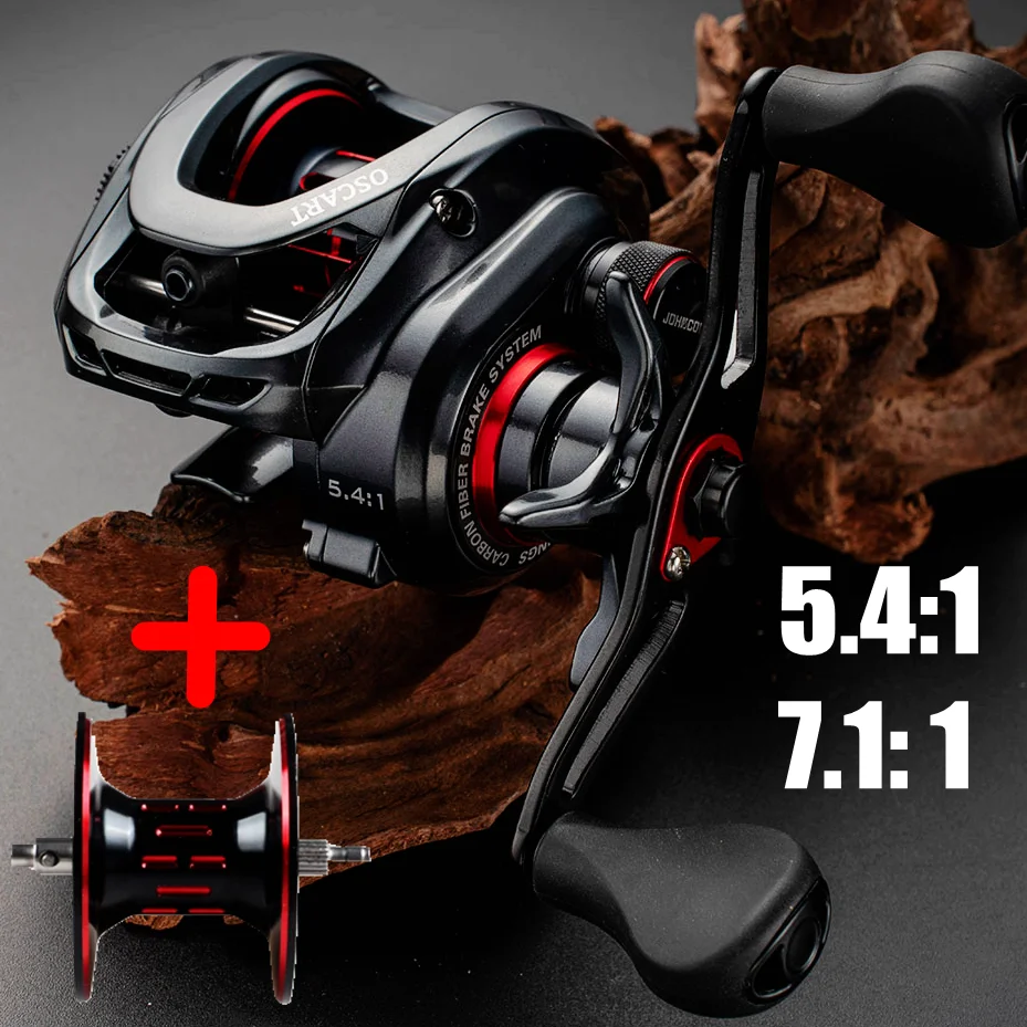 Carrete de pesca Baitcasting de agua salada y Baitcaster 5,4:1 7,1: 1 con carrete de repuesto, carrete de pesca con bobina multiplicadora 9BB para pulpo