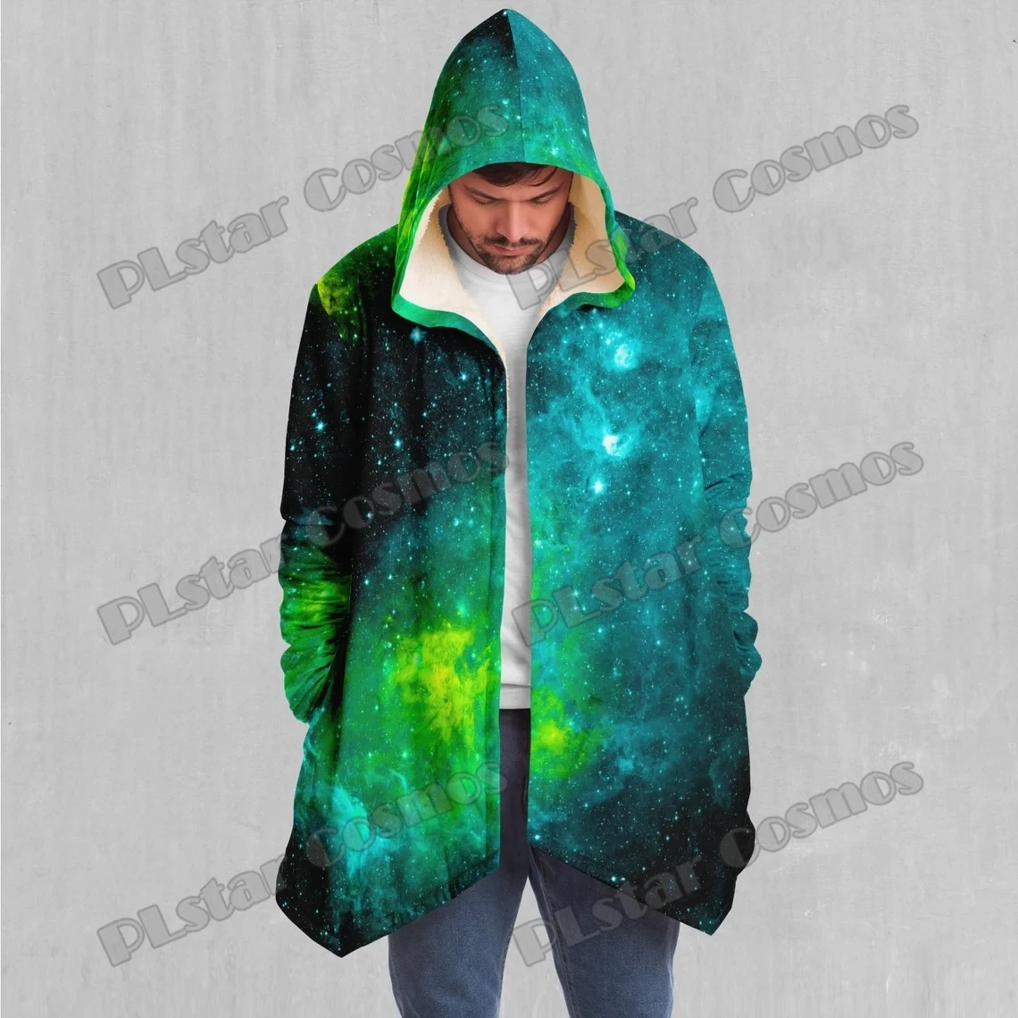 PLstar Cosmos Galaxy nebulosa patrón espacial 3D impreso capa con capucha de lana para hombre invierno Unisex Casual grueso capa cálida DP73 - imagen 4