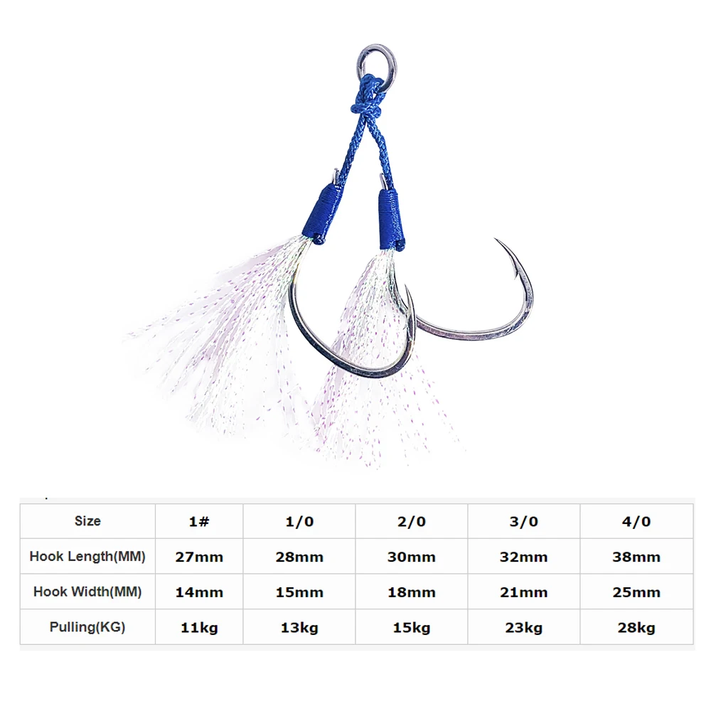 TAKEDO 6 Pares/BORSA 1 #   - Anzuelo de pesca de asistencia 4/0, anzuelo doble de acero rico en carbono, anzuelo de púas para caballa española, atún Bsaa - imagen 2