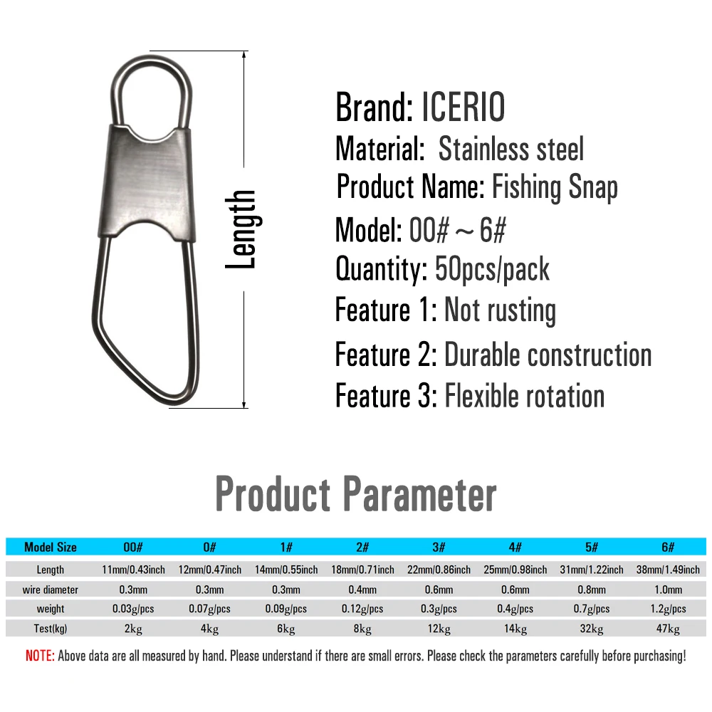 ICERIO 50 Uds. Pin de seguridad con gancho para Pesca, barril de Pesca de acero inoxidable, señuelo giratorio, Clip, accesorios de conector, Pesca - imagen 3