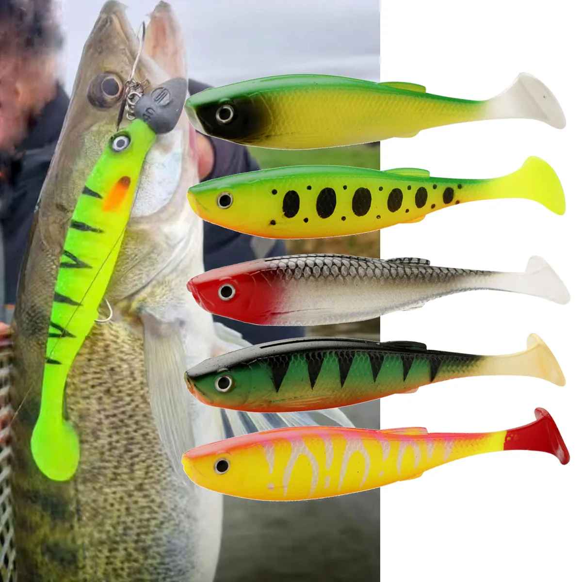 3 unidades de 10cm, 11,5g, señuelos artificiales de cola en T, cebos blandos, perca para lubina, Zander, cebo suave para Pesca de Carolina/Texa, aparejos de Pesca