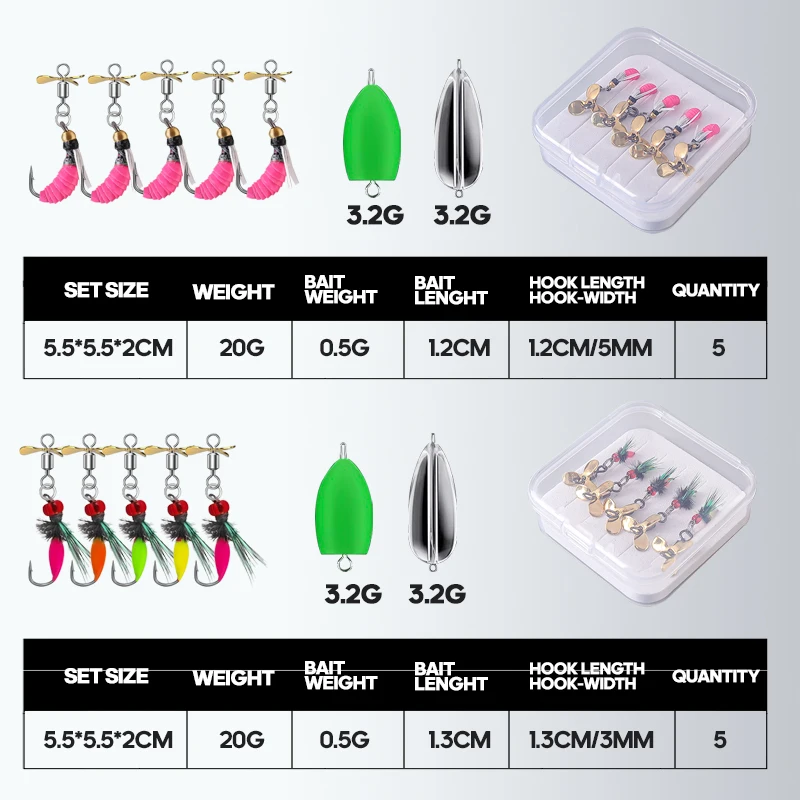 TAIYU Señuelo Artificial de Insecto 5 Piezas: Señuelo Vib Jig con Gancho Afilado, Hélice Giratoria y Cuchillas Spinner de Alta Velocidad - imagen 5
