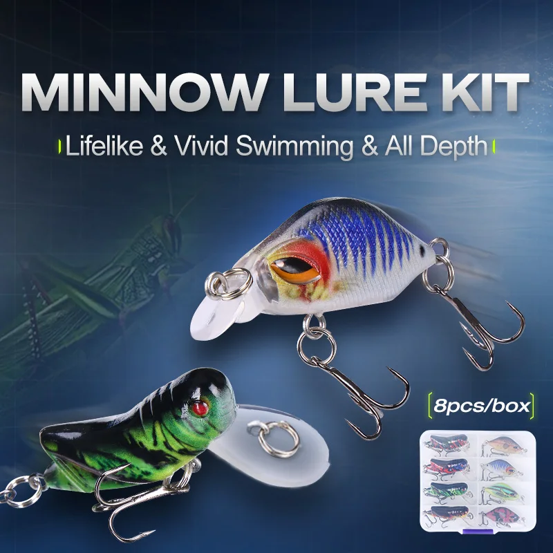 WEIHE 8 Uds B Minnow Kit de señuelos juego de cebo Micro-minolua D0679