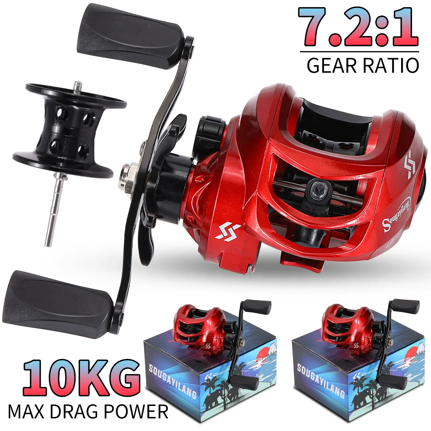 Sougayilang-carrete de pesca Baitcasting, bobina de aluminio anticorrosión, alta velocidad, 10KG, 4 colores, 7,2: 1 - imagen 3