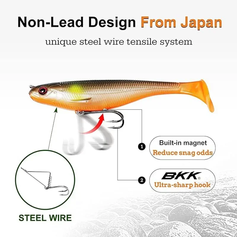 Señuelos blandos de cola en T de 90mm y 7g con cabeza de plomo para agua salada, cebo de silicona para perca Megabass, anzuelo de pesca de tiro largo - imagen 3