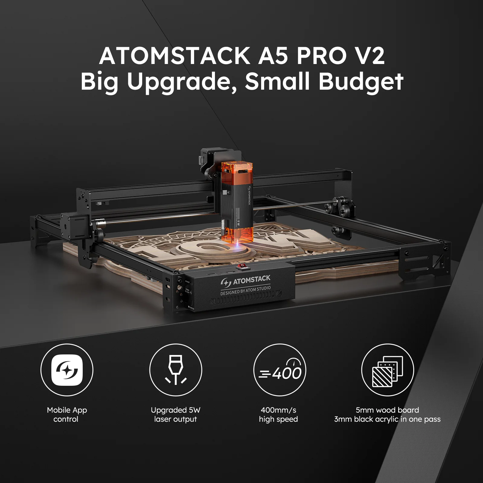 Atomstack A5 Pro V2 – Grabador láser 5W CNC para acrílico y madera - imagen 5