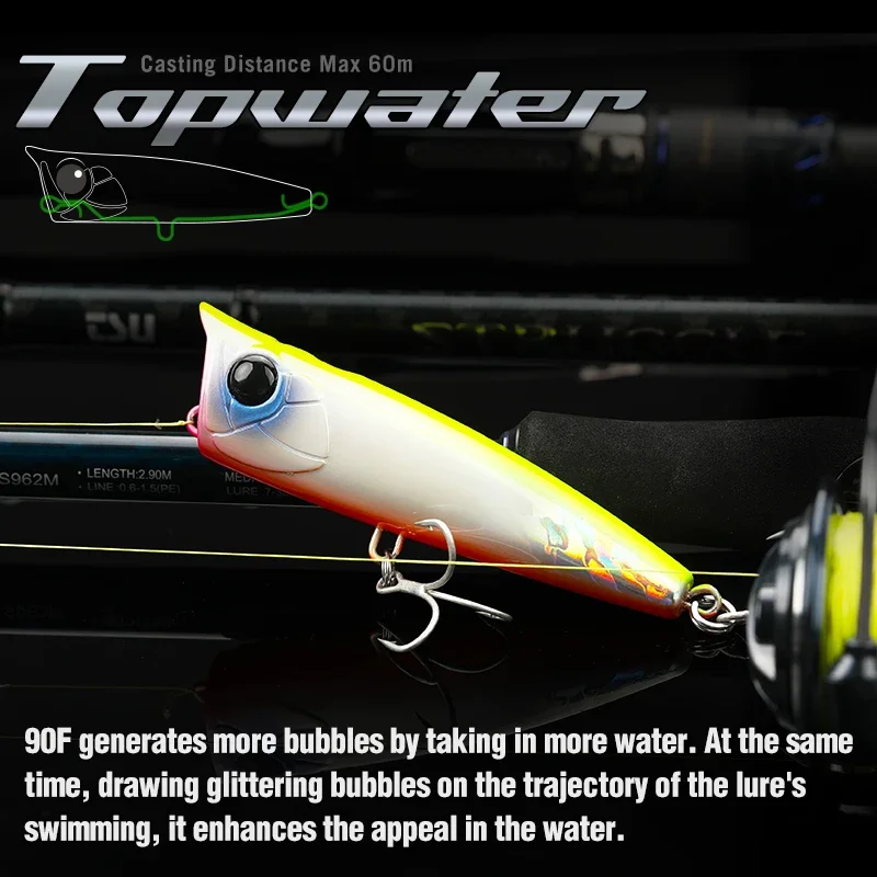 Señuelo de pesca TSURINOYA 90F Topwater Popper 90mm 23g superficie de tablero cebo duro flotante para pesca en agua salada modelo de juego SW - imagen 4