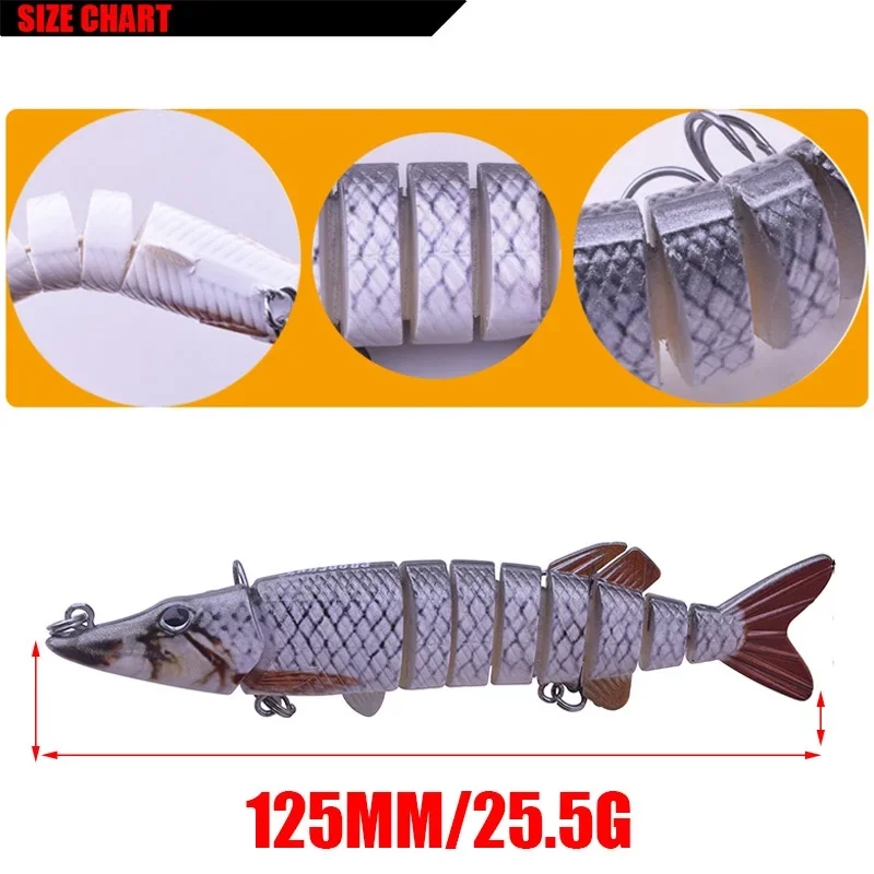 WDAIREN Nuevo diseño 9 secciones Señuelos de pesca Wobbler 12 cm 21,3 g Cebo de natación con 6 #   Aparejos de pesca con anzuelo, cebos de pesca de 13 colores - imagen 3
